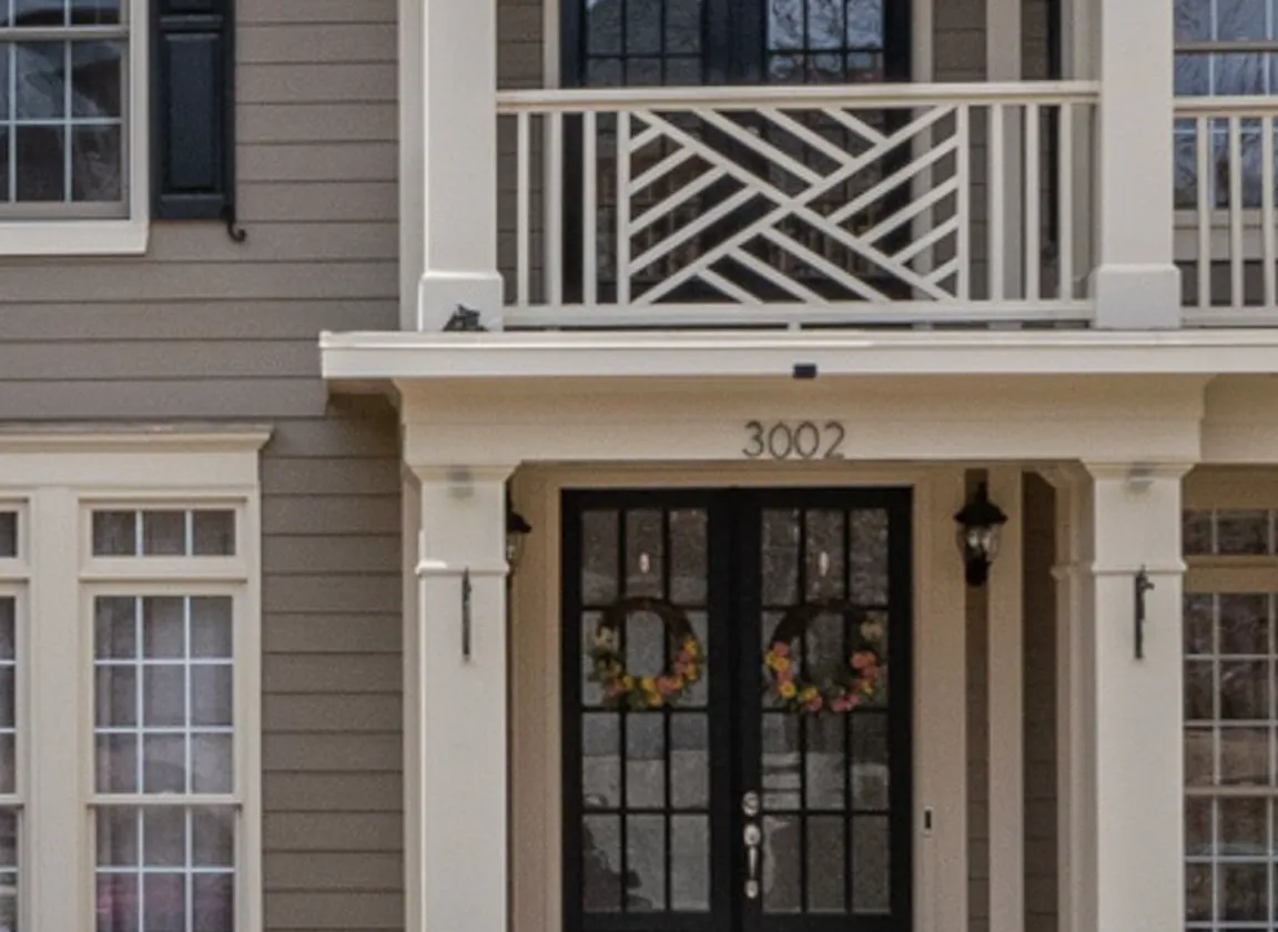 Zoomed-in crop of a front door edited by Stager AI, with the house number 3002 sharp and clear